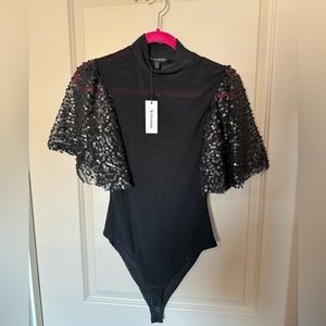 Mesh bodysuit with Sequin Sleeves - size medium